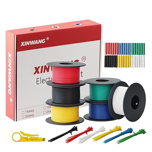 18 Gauge Electrical Wire,18 awg Wire-XINWANG 18 Gauge Stranded Tinned Copper Wire with PVC Insulation(OD:2.0 mm) 6 Colors,20ft Each, Hook Up Wire Kit