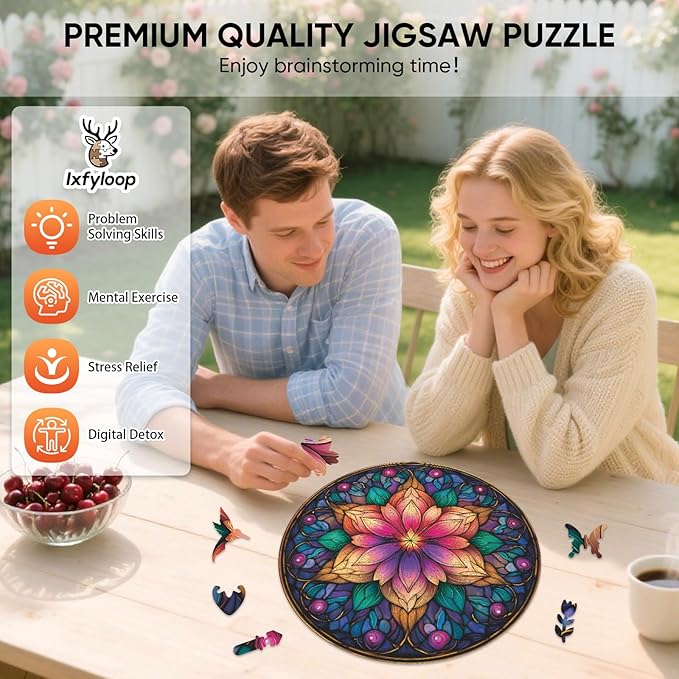 Dream Lotus Wooden Puzzles, 500 Pieces Jigsaw Puzzles 16.5x16.5 inch, Unique Design Wooden Puzzles for Adults and Kids, Family Game Gift