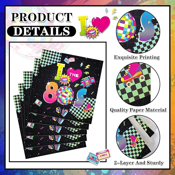 60 Pcs 80s Cocktail Paper Napkins 6.5 x 6.5 Inches Disposable Paper Napkins Dessert Beverage Napkin for Decoupage Luncheon Napkin for Party Wedding Birthday Party