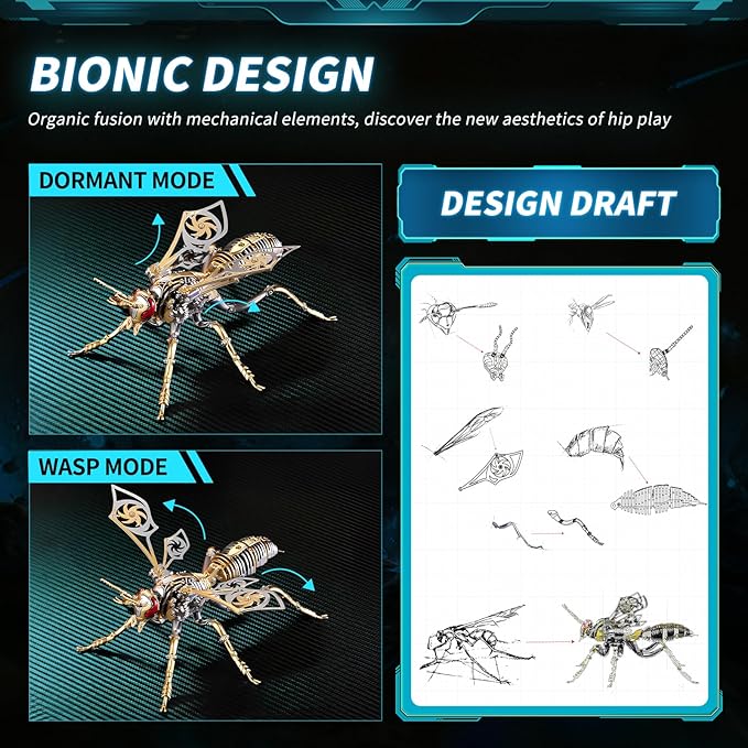 3D Puzzles for Adults, Metal Model Kit Wasp Mechanical Puzzle for Adults/Teens, DIY Creative Craft Gifts Kits Difficult Assembled 3D Puzzle for Family Time, Home Decor (Gold)