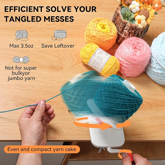 SPEENSUN Yarn Spinner, Yarn Cake Winder, 3.5 OZ Easy-to-Install and Efficiently Yarn Baller with Lower Noise, Yarn Roller for Crochet and Knitting Lover for Yarns Below Size 5