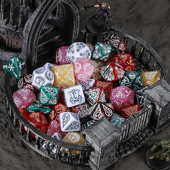 CiaraQ Polyhedral Dice Set, 6 Colors with 6 Decorative Pouches, 7 Pieces per Set, Fantasy RPG Gaming Dice/DND Dice/Role Playing Dice, Christmas Themed