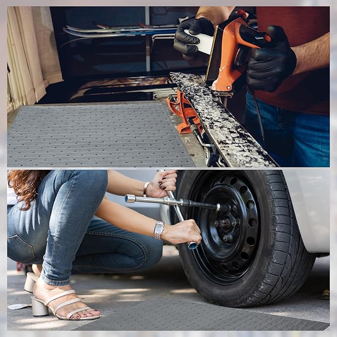 Hoolerry Oil Absorbent Pads Weight Dimpled Pad Garage Accessories Water Absorbent Mat Oil Spill Mat for Absorbing Protecting Home Garage Basement (100 Pcs,Gray,15 x 19.7 Inch)
