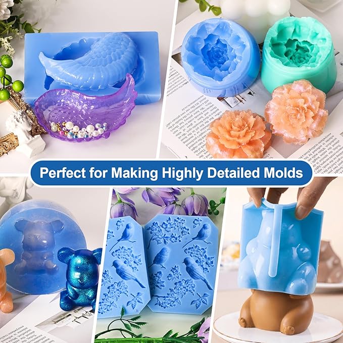 Silicone Mold Making Kit, 22oz 15A Elastic Liquid Silica Gel, Color Sapphire Blue, Suitable for Casting Resin Molds and Candle & Soap Mold,Fast Cure Translucent Platinum Silicone Rubber