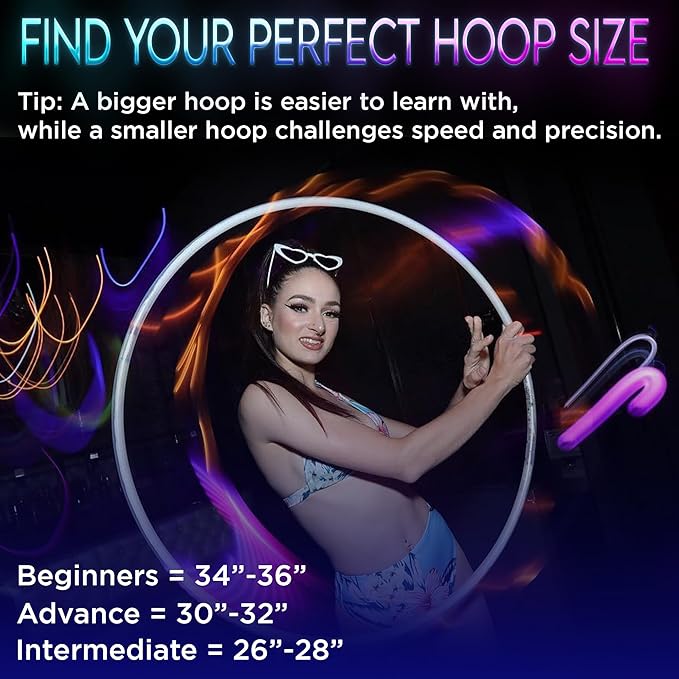 UltraHoop Remote LED Hoop - Wireless Control 60 Color Changing LED Lights w/ 300+ Modes & Patterns - Rechargeable Battery, HDPE Collapsible, Advanced to Beginner Hoola Hoops - 30” x 5/8" OD - UltraPoi