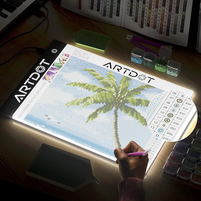 ARTDOT A4 LED Light Pad for Diamond Painting Kits for Adults, USB Powered Adjustable Brightness Diamond Art Light Board with Accessories