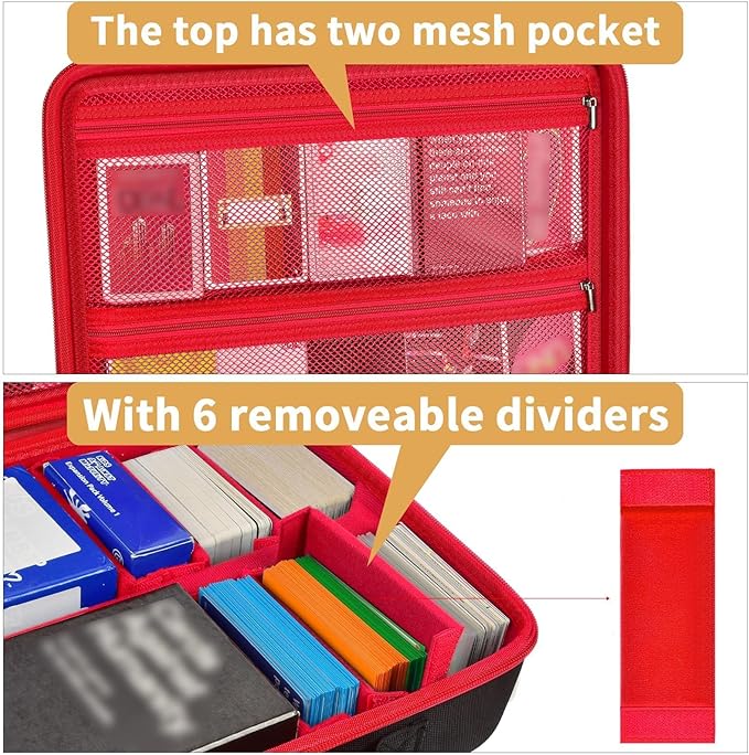 ALLPRIMO Trading Card Case Storage Box for 2700+ Cards. Deck Boxes Travel Organizer Holder Compatible with TCG/for Topps Baseball Sports/for C.A.H/for UNO/for MTG/for Yu-Gi-Oh Games -Red Zipper