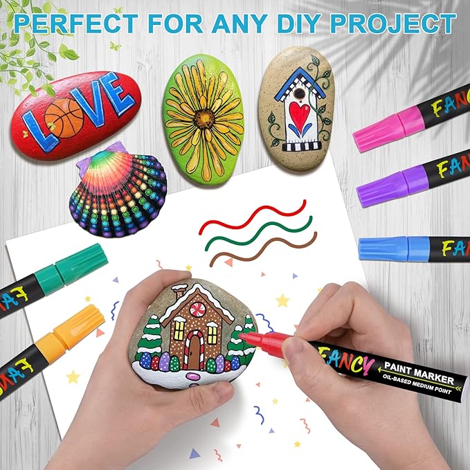 IVSUN Paint Pens Paint Markers, 36 Colors Oil-Based Waterproof Art Marker Pen Set, Never Fade Quick Dry and Permanent, Works on Rocks, Wood, Fabric, Plastic, Canvas, Glass, Mugs, DIY Craft
