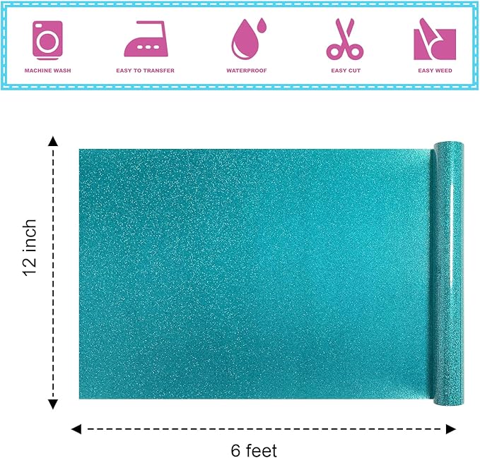 Agate Green Glitter HTV Heat Transfer Vinyl 12" x6FT Glitter Vinyl for T Shirts Easy to Cut and Weed Compatible with All Cutter Machines HTV Vinyl Iron on for Cricut (Agate Green, 12“x6FT)