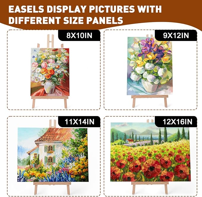 AROIC 15In Wood Easels, Easel Stand for Painting Canvases, Tripod Art Easel, Painting Party Easel, Kids Student Tabletop Easels for Painting, Portable Canvas Photo Picture Sign Holder （16PCS）