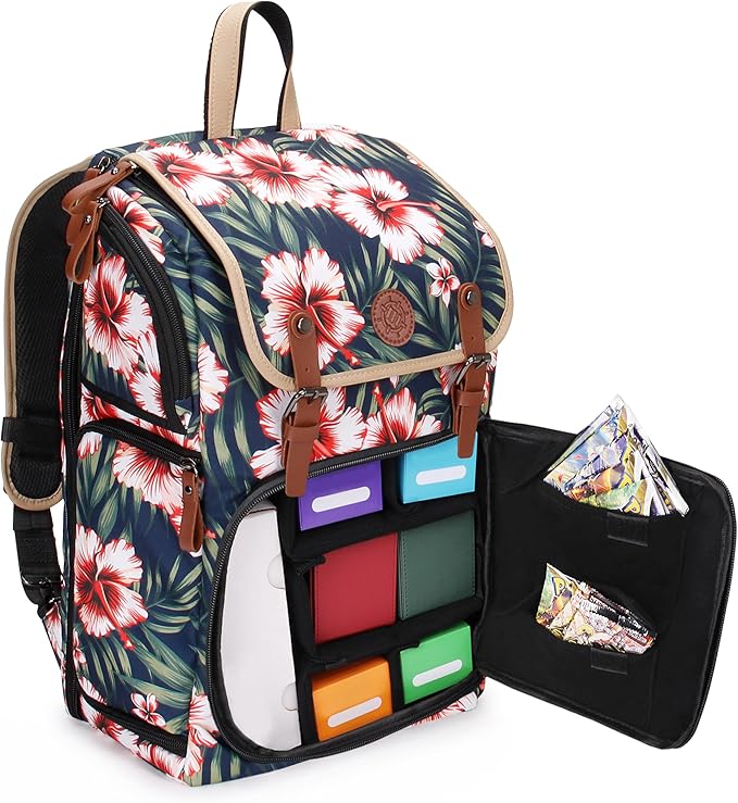 ENHANCE Designer Edition TCG Backpack - MTG Deck Bag Card Binder Space, TCG Deck Box Storage, MTG Playmat Holder - Card Storage Compatible with Magic the Gathering, Pokemon, Lorcana (Canvas Tropical)