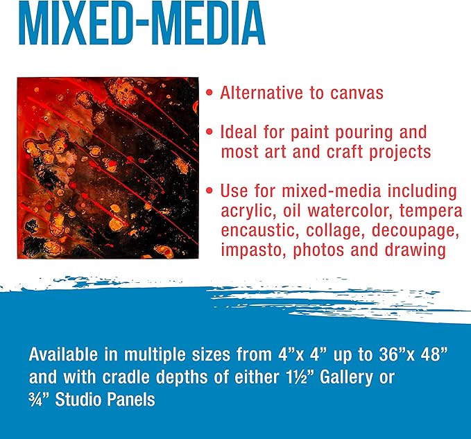 U.S. Art Supply Unfinished Cradled Wood Panels for Painting, 2 Pack of 30x30 inch - Gallery Birch Wooden Canvas Boards 1-1/2" Deep - Mixed-Media Craft, Acrylic, Oil, Encaustic, Paint Pouring