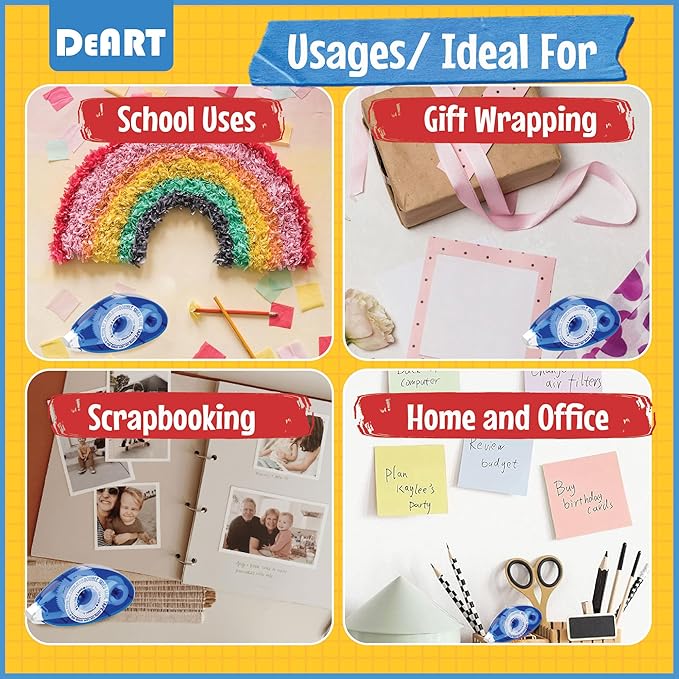 Double Sided Tape Scrapbook Tape Roller, Adhesive Glue Runner, Scrapbooking Journaling Supplies, Must Have Tapes for Paper Art & Craft Card Making Gift Wrapping School Office (4)