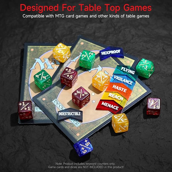 SIXPOINTS 108PCS 12mm MTG Counter Dice +1/+1 Tokens 6 Sided Dice & Keyword Counters Tokens Set for Magic The Gathering, MTG, TCG, Card Games Accessories