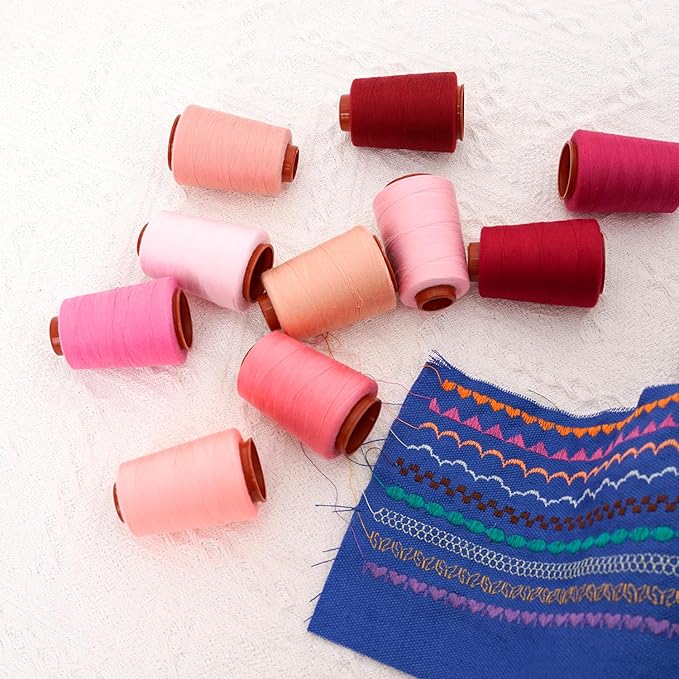 10 Pcs Sewing Thread, All Purpose Sewing Thread, 10 Spools Assorted Colors Each 800 Yards of Polyester Threads for Sewing Machine, Hand Stitching, Quilting, Serger (Pink Color System)