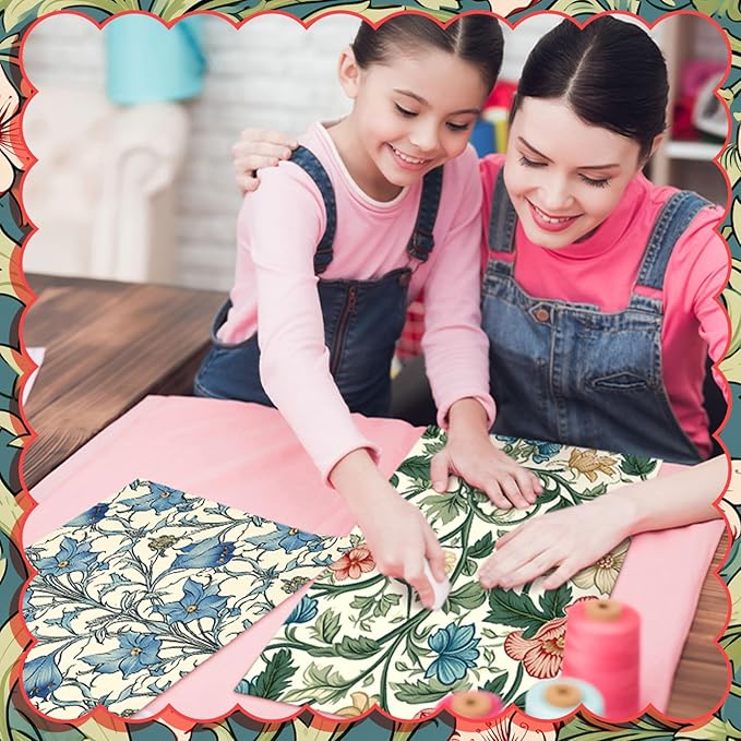Ganeen 60 Pcs 10 x 10 Inch William Morris Floral Quilting Fabric Squares Vintage Floral Fat Patchwork Precut Strips Retro Multicolor Fabric Bundles for Holiday DIY Craft Sewing Quilt Material Handmade