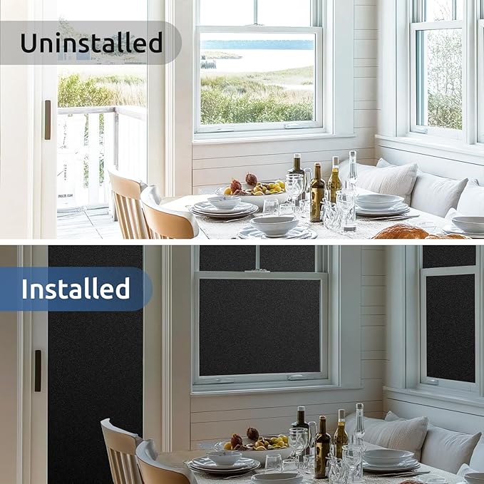 rabbitgoo Blackout Window Film, Sun Heat Blocking Privacy Cover for Glass, Removable Opaque Room Darkening Dark Black Out Window Covers Tint Shades for Home Day Sleep Light Blocker 11.8 x 118.1 Inches