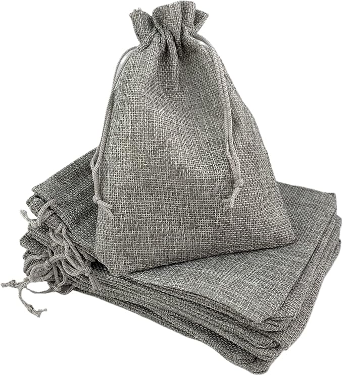 Palmhomee Pack of 25 Burlap Gift Bags with Drawstring Linen Pouches (6x8 Inch, Gray) for Wedding, Birthday, Party, Bridal Shower, Christmas