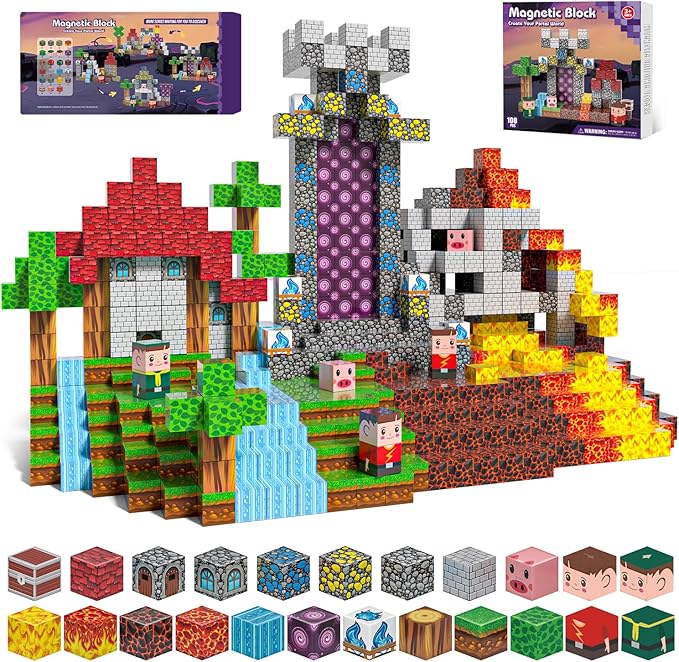 100PCS Magnetic Blocks - Magnet Tiles Toys for Kids, Magnetic Building Blocks Cubes, Stacking Magnets Toys for Kids, Birthday Gifts for Boys and Girls Age 3+ Years Old
