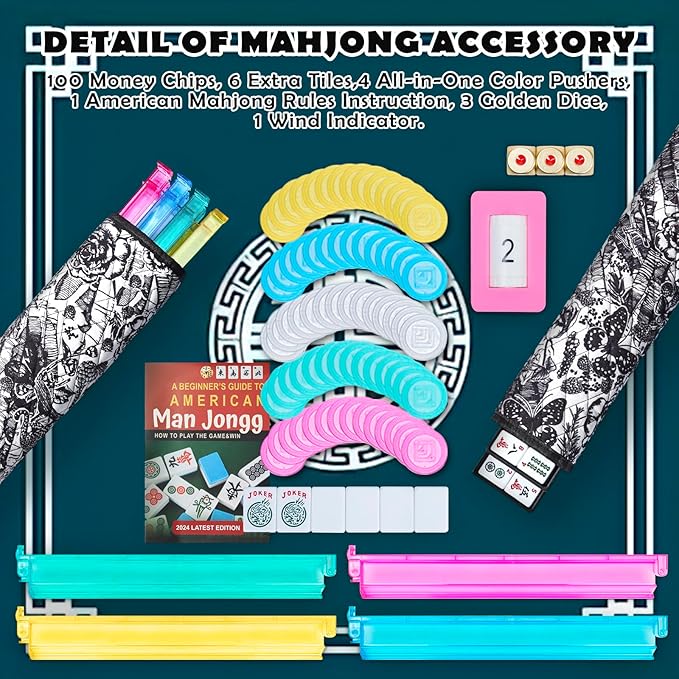 NEW American Mahjong Game Set,166 Premium White Tiles with Portable Metal Dices，4 All-in-One Racks with Pushers, Mah-Jong Games Sets, Ma Jong Tile Game FASHION