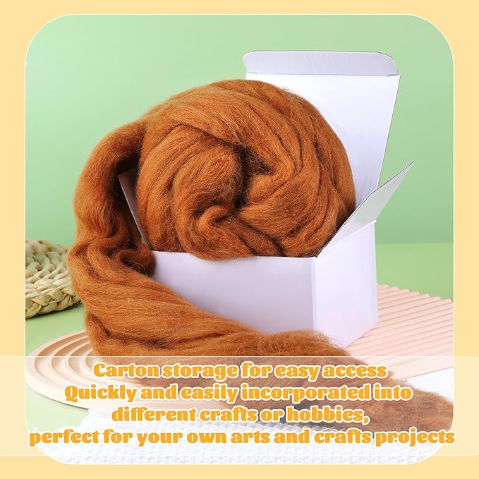 3.53oz Wool Roving Yarn, Wool Felting Supplies, Pure Wools, Chunky Yarn, Spinning Wool Roving for Needle Felting Wet Felting DIY Hand Spinning (Light Brown)