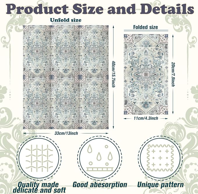 Yeaqee 100 Pcs Vintage Boho Napkins Paper Guest Towels 2 Ply Decoupage Napkins Disposable Decorative Hand Towel for Bathroom Kitchen Fall Wedding Party Dinner(Blue and Grey)
