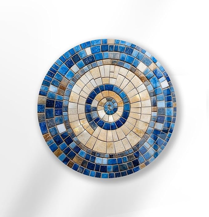 My Photostation.com 39,4''(100cm) Diameter Coastal Sunburst Beige & Blue Round Glass Wall Art Tempered Glass Printing Wall Decor Large Wall Art Wall Hangings