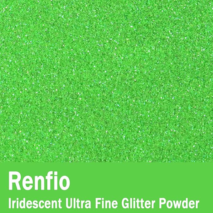 Renfio Iridescent Ultra Fine Glitter Powder Resin Supplies Glitters 1.94 Oz (55g) PET Flake Crafts Sequins 1/128" 0.008" 0.2mm Epoxy Chips Flakes for Tumblers Slime Painting - Light Green