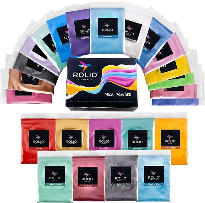 Rolio Mica Powder Pearlescent Color Pigment - Art Set for Resin Epoxy - for Soap Making, Nail Polish, Lip Gloss, Eye Shadow, Slime & Candle Jars - 5g, 24 Bags - Original Set