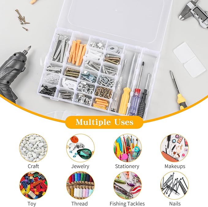 Plastic Organizer Container Box,36 Large Grids Clear Plastic Organizer Boxes with Adjustable Dividers Craft Organizers Box for Bead,Jewelry,DIY Crafts,Art,Small Items Storage (Clear-2pack-72 Grids)