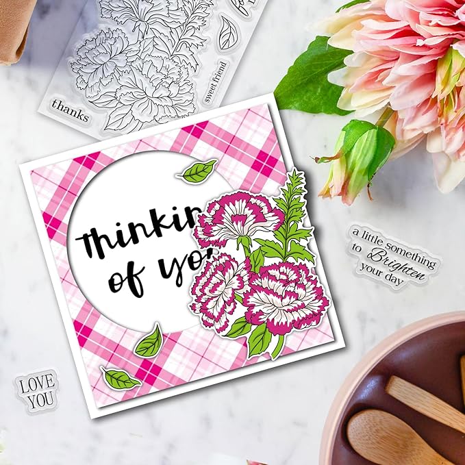 ORIGACH Dianthus Layering Stencil Stamp and Die Set for Card Making, Flower Stencil Template Silicone Clear Stamps and Metal Die Sets for DIY Scrapbooking Photo Album Crafting