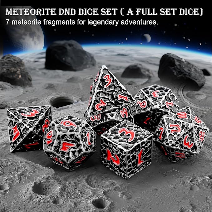 Haxtec DND Dice Set Metal Dice Compatible with Dungeons and Dragons D&D Gift TTRPG Antique Iron Red Polyhedral Dice