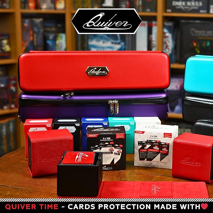 Quiver Time Black Quiver Card Carrying Case - TCG Cards Deck Box Holder for Trading Cards, MTG Bag Playing Card Case (+Wrist & Shoulder Strap, Dividers, Separators, Corner Pads + 100 Apollo Sleeves)