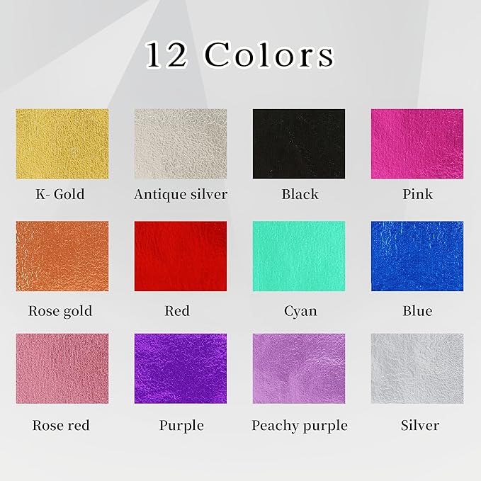 KINNO Gold Leaf Sheets 12 Colors 120 Sheets for DIY Art Decoration, Nails, Handicrafts, Bronzing, Furniture, Painting, Resin, 3.15 by 3.35 Inches