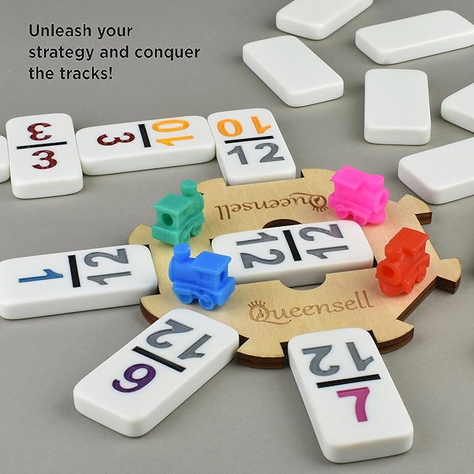 Queensell Mexican Train Dominoes Set with Numbers, Double 12 Dominoes Sets for Adults, Mexican Domino Train for Adults and Family - Domino Sets 91 Tiles with Aluminum Case