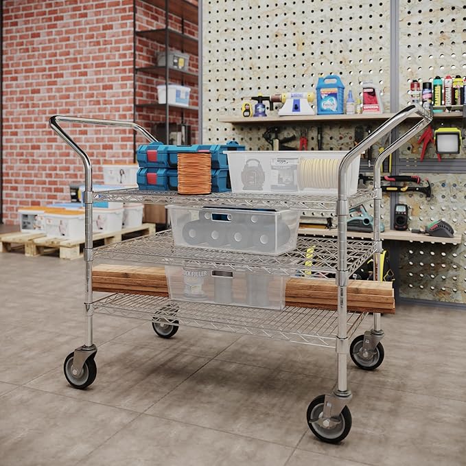 24" W x 36" L x 36" H Chrome Heavy Duty Utility Cart | 3-Tier | NSF Commercial Storage Rack Mobile Unit | Storage and Mobility Solution for Your Business