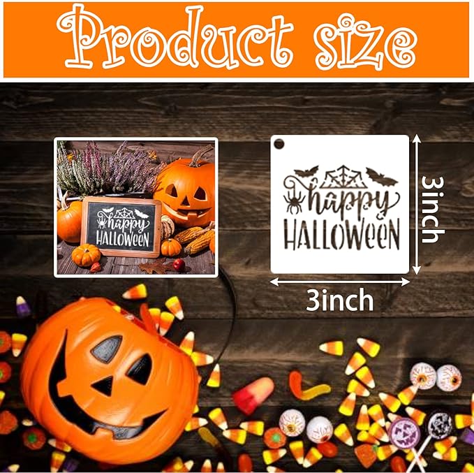 Small Stencils for Painting on Wood Reusable, 3 Inch Reusable Stencil for Craft Ornament Paint Template Stencils for Wall Card Rock Wood Signs Coasters Canvas Home Decor (Halloween)