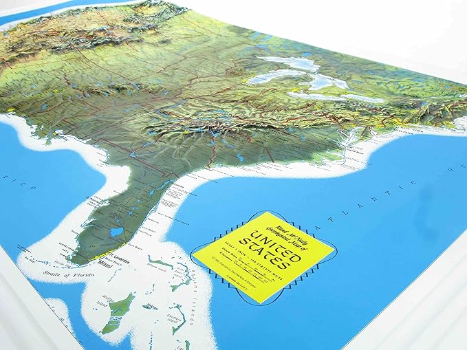 Hubbard Scientific 3D United States Map | A True Raised Relief Map - You Can Feel the Terrain | Vacuum-formed Molded | 34.5″ x 22″ | Detailed Topography