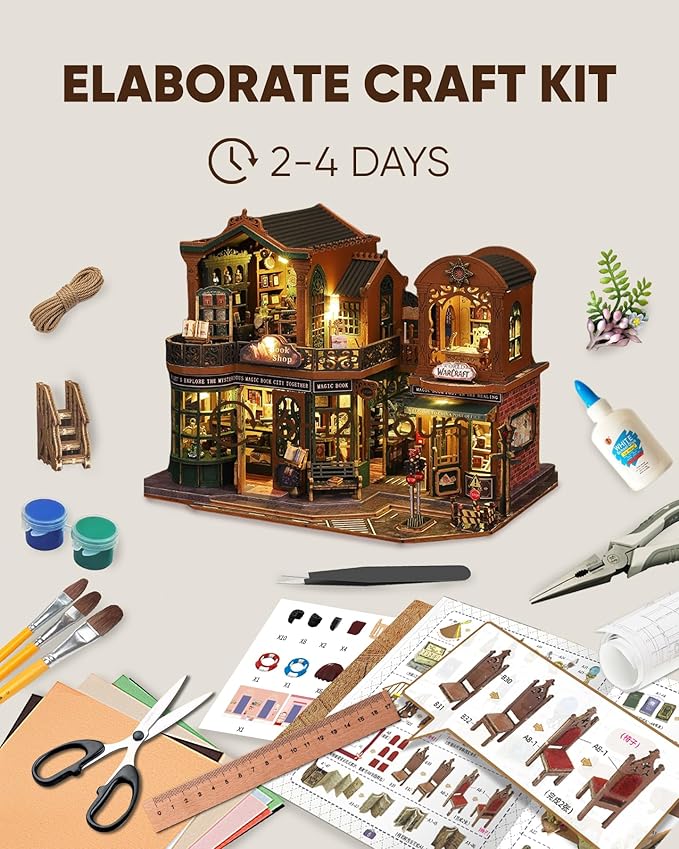 DIY Miniature House Kit, DIY Dollhouse Kit for Adults to Build, Mini Magic House Miniature kit, Model Building Craft Diorama Kit, Ideal Gifts for Birthday Halloween Christmas(Magic Book Shop)
