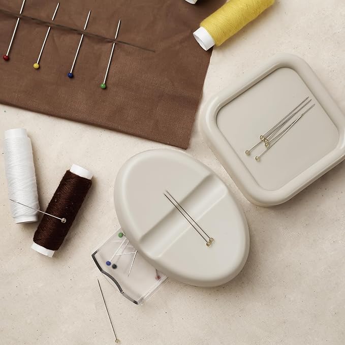 KEARING Magnetic Pin Cushion with Storage Drawer - Strong Magnet Pin Holder for Sewing - Beige Pincushion Caddy Organizer for Quilting Pins, Paper Clips, Screws - Sewing Accessories