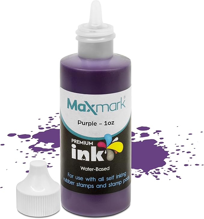 MaxMark Premium Refill Ink for self Inking Stamps and Stamp Pads, Purple Color - 1 oz.