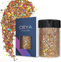 Ceya Holographic Chunky Glitter, 4.9oz/ 140g Diamond Gold Craft Glitter Powder Mixed Fine Flakes Iridescent Nail Sequins for Nail Art, Hair, Epoxy Resin, Tumblers, Slime, Painting, Festival Decor