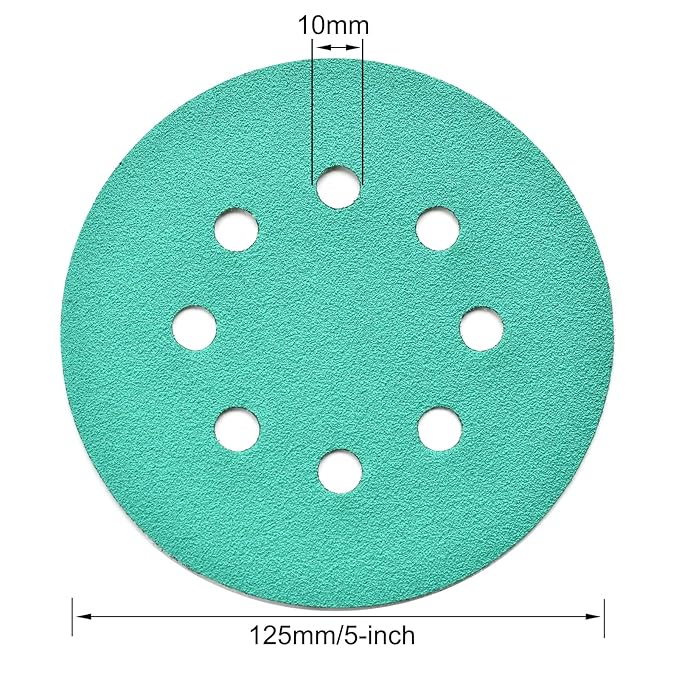 5-Inch 8-Hole Wet Dry Sanding Discs 100 Grit, Polyester Film Backed Heavy-Duty Hook and Loop Sandpaper for Random Orbital Sander, 50-Pack