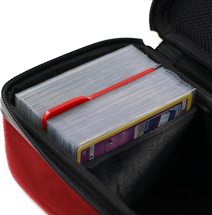 Quiver Time Red Bolt Card Carrying Case fits Pokemon Cards and other TCG Games - Storage Bag for Playing/Trading Cards and Deck Box (Straps, Dividers & 100 Apollo Card Sleeves)