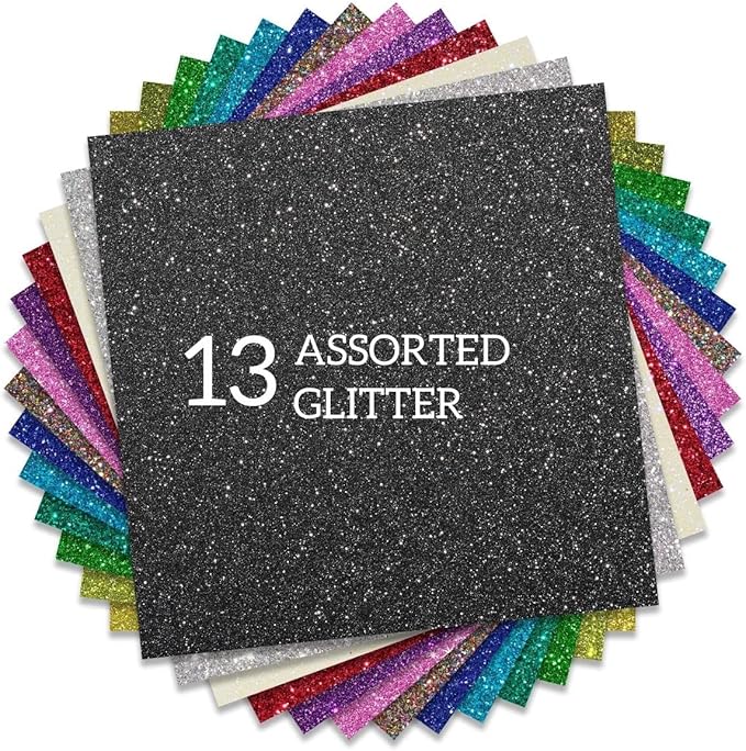 Glitter HTV Heat Transfer Vinyl 12"x12" Bundle 13 Sheets Iron on Vinyl for T-Shirts Gifts Design(Assorted)