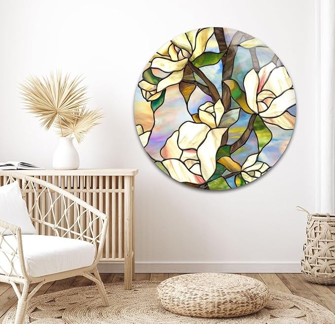 My Photostation.com 40WX60H'' Stained Magnolia Glass Wall Art Tempered Glass Printing Wall Decor Large Wall Art Wall Hangings