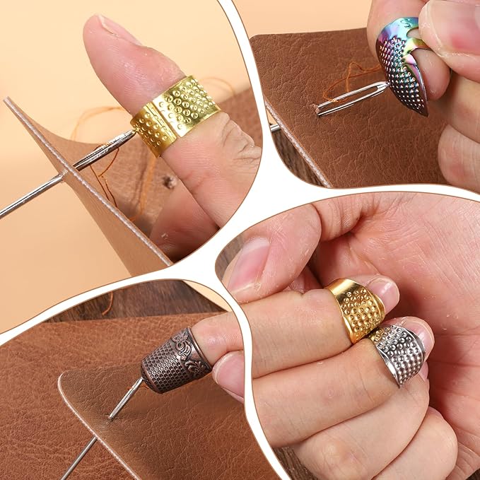 10PCS Hand-Working Sewing Thimble Adjustable Metal Sewing Thimble Rings Fingertip Thimbles Metal Dazzle Color Leather Finger Protectors Thimbles Ring for Knitting Quilting Embroidery DIY Craft Tools