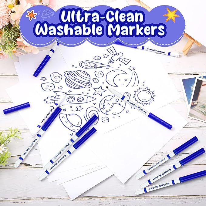 18 Pcs Line Washable Markers Bulk Blue Fine Tip Markers Set Coloring Thin Tip Drawing Washable Pen for Kids Art School Classroom Back to School Gender Reveal Party Supplies, Ages 6+
