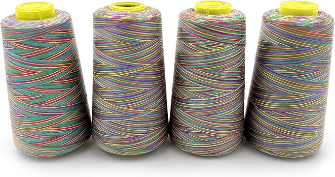 Tortoise 4 Cones of 3000 Yards Each Spool Thread for All Purpose, Serger, Overlock, Quilting, Sewing Machine - 40S/2 Rainbow-3 Polyester Thread