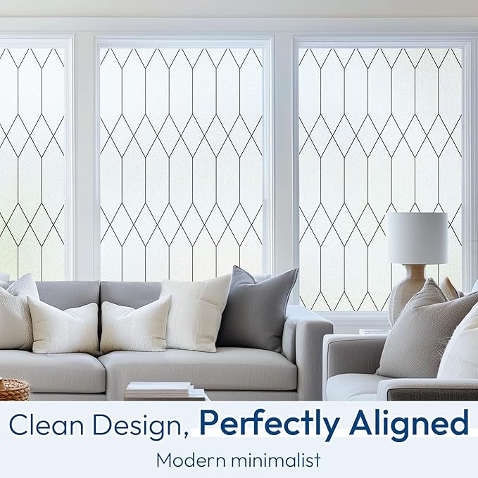 rabbitgoo Window Privacy Film for Glass Windows, Frosted Glass Cling with Decorative Moroccan Lattice, Removable Heat Control Sun Blocking Door Covering Sticker for Home Bathroom, 17.5 x 157.4 inches